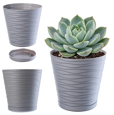 Immagine prodotto di KADAX vaso da fiori "Greve", vaso da fiori con sottovaso, fioriera da interno, 11 cm, grigio