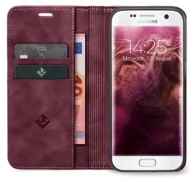 Produktbild von Handy Hülle für Samsung Galaxy S7 edge Klapphülle Bookcase Flip Cover Handy Tasche Etui Farbe: Weinrot