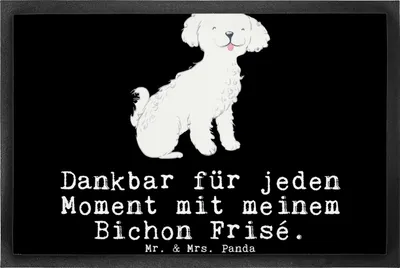 Produktbild von Mr. & Mrs. Panda Fußabstreifer Bichon Frisé Moment 50 x 75 cm - Schwarz - Geschenk, fußmatte, Schmutzfänger, Fussmatte, Schmutzmatte, Schuhabstreifer, Schmutzfangmatte