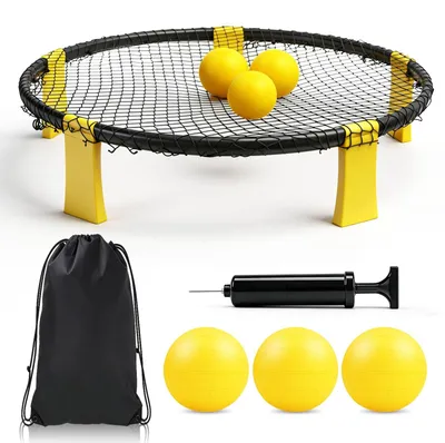 Produktbild von Roundnet Set Tragbar - Netz - 3 Bälle - Ballpumpe - Tragetasche - Faltbares Design