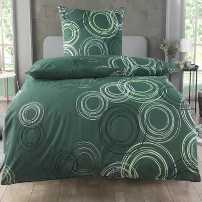 Produktbild von Bettwäsche 135x200 Baumwolle Sets, Kreismuster Bettbezug 135 x 200 cm, Kissenbezug 80x80 cm, Renforcé,  Bettwäsche mit Reißverschluss