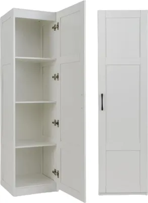 Produktbild von KOMFOTTEU 4 Etagen Hochschrank mit Metallgriff & Kippschutz, Aufbewahrungsschrank mit Einer Tür, Mehrzweckschrank schmal, Küchenschrank für Esszimmer, Küche, Badezimmer, 37,5 x 40 x 150 cm (Weiß)