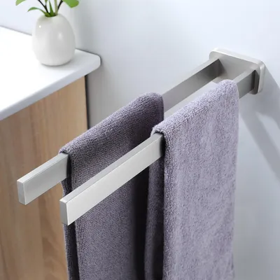 Image de Porte-serviettes mural, barre à serviettes à deux bras de 40 cm, porte-serviettes pour salle de bains et cuisine, porte-serviettes en acier inoxydable brossé, montage mural