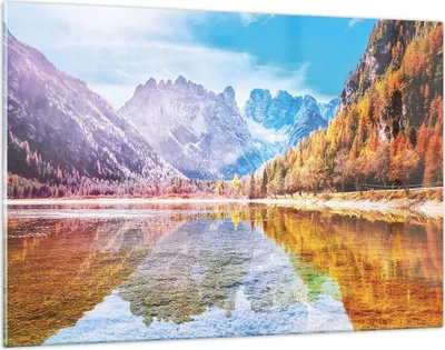 Produktbild von Bilder auf glas - Einteilig - Herbst Landschaft Berge - 120x80cm - Glasbilder - Wandbilder - Bilder - zum Aufhängen bereit - Wanddekoration aus Glas - Glas Bilder - Wandbild auf Glas - GAA120x80-4624