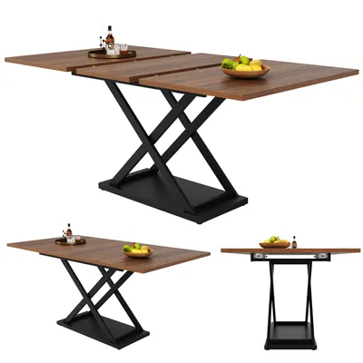 Produktbild von Flieks Esstisch Küchentisch Ausziehbar, Esstisch Esszimmertisch Rechteckig, Tisch mit Metallbeinen, Schreibtisch Arbeitstisch, 120/160x80x75 cm, Braun