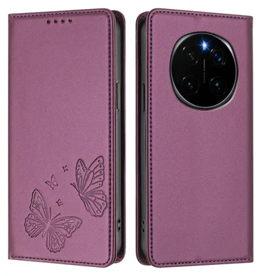 Image de Étui en cuir pour Honor Magic7, motif papillon, étui à rabat avec porte-appareil, violet