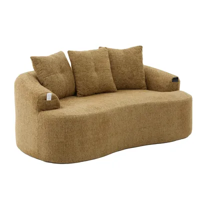 Immagine prodotto di LVHOM Divano moderno a 2 posti, divano imbottito in ciniglia con tasche laterali, divano dalla linea sinuosa che sfiora il pavimento, design organico, 164x92x60 cm, giallo