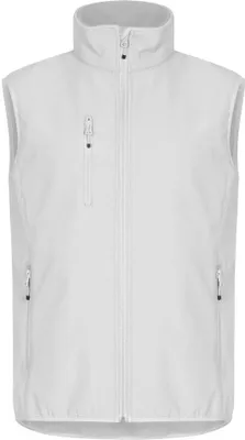 A white sleeveless jacket is shown against a white background.