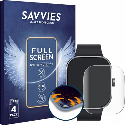 Produktbild von 4x Savvies Fullscreen Schutzfolie für Xiaomi Redmi Watch 4 Displayschutz Folie Fullcover Klar Transparent