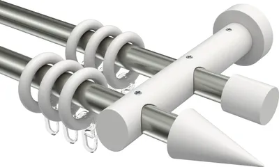 Produktbild von Interdeco Gardinenstange / Vorhangstange Edelstahl / Weiß, Typ Talena Siveo (Kegel), 20 mm Ø 2-läufig, 240 cm