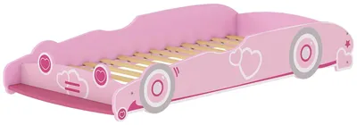 Image de Lit bébé, barrière de sécurité, tête de lit en forme de voiture, rose, 158 x 73,6 x 26 cm