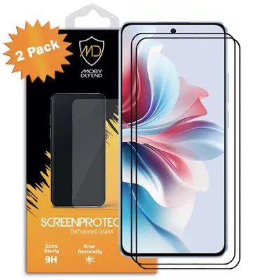 Productafbeelding van 2-Pack MobyDefend Screenprotectors - Geschikt voor  Oppo Reno11 F  -  Screensavers Met Zwarte Randen - Gehard Glas