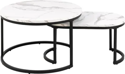 Produktbild von Spiro Couchtisch Ø70cm, 2 stk. Marmor Nachbildung weiß.