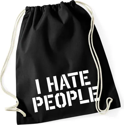 Produktbild von Huuraa Turnbeutel I HATE PEOPLE 12 Liter Black Baumwolle Rucksack Geschenkidee
