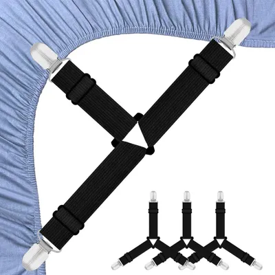 Produktbild von Bettlakenspanner 4 Stück Schwarz Verstellbar mit Metallclips Dreieckig
