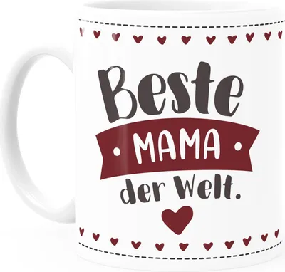 Produktbild von Kaffee-Tasse Beste/r Mama/Papa der Welt Danke sagenGeschenk Mütter Väter Geburtstag Weihnachten Moonworks® Beste Mama Herzbordüre uni - weiß Keramik-Tasse