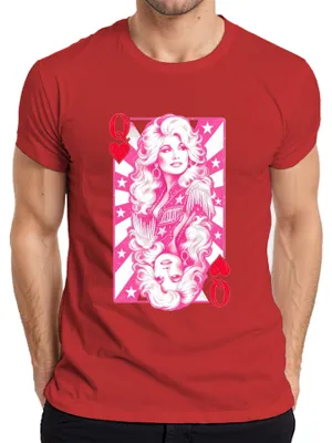 Obrázok produktu pre Dolly Parton, Kráľovná country hudby, motív srdca, dámske tričko, červená farba, veľkosť S