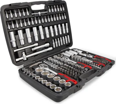 Produktbild von STIER Steckschlüssel Satz, 179-teilig, 1/2 Zoll 1/4 Zoll & 3/8 Zoll Umschaltknarre, Sechskant-Steckschlüsseleinsatz, Torx- Schlitz- Phillips- Pozidrive- Bit-Steckschlüsseleinsätze