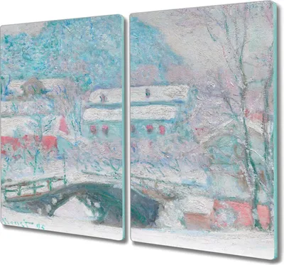 Produktbild von Coloray Herdabdeckplatte 2x30x52 cm Schneidebrett Kochplattenabdeckung Küchenbrett Hackbrett - Monet Dorf in Norwegen
