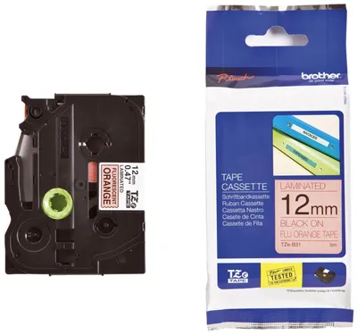 Image de Cassette de ruban Brother 12mm signal orange/noir