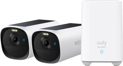 Image de Caméra d'extérieur avec chargement solaire Anker eufy E40 (lot de 2+unité HomeBase 2), 2K blanc