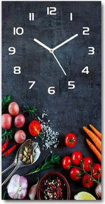 Produktbild von Wanduhr aus Glas – 30x60 cm - Glasbild - Glasuhr - Gehärtetes Glas -Gemüse und Gewürze