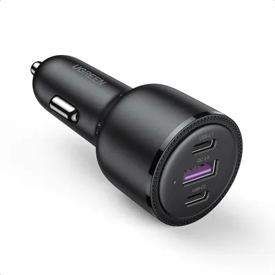 Produktbild von Ugreen Autoladegerät, 2x USB Typ-C, 1x USB, 69W, 5A, Power Delivery, Schnellladung, Schwarz (20467)