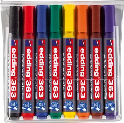 Zdjęcie produktu dla Edding 363, 8 szt., Czarny, Niebieski, Brązowy, Zielony, Pomarańczowy, Fioletowy, Czerwony, Żółty, Końcówka ścięta, Plastik, 1 mm, 5 mm