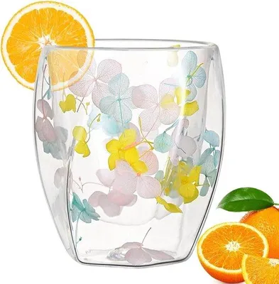 Produktbild von Isolierende Glaskaffeebecher, Blumenmuster, 350 ml.