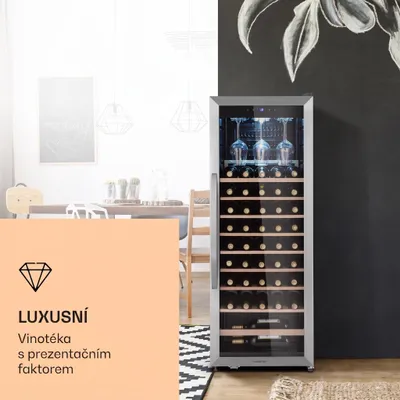 Obrázek produktu pro Klarstein vinotéka, slim, 1 zóna, skleněné dveře, UV ochrana, 4-18 °C, 46 lahví