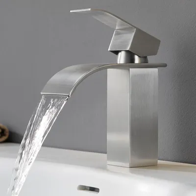 Produktbild von Wasserfall Waschtischarmatur, 304 Edelstahl Gebürstet, Bleifrei Kalt Warm, Cecipa, Badarmatur Mischbatterie, Wasserhahn Bad, Waschbeckenarmatur Silber