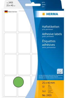 Immagine prodotto di Etichette multiuso HERMA verdi 25x40 mm, carta opaca, 512 pezzi