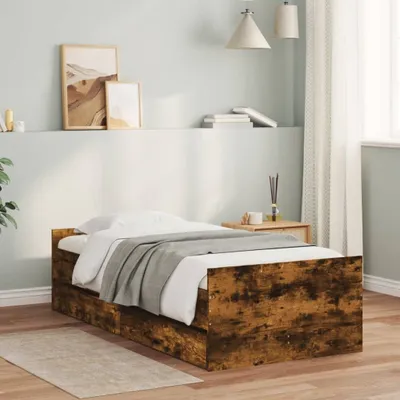 Image de Maison Exclusive - Cadre de lit avec tiroirs sans matelas chêne fumé 90x200 cm