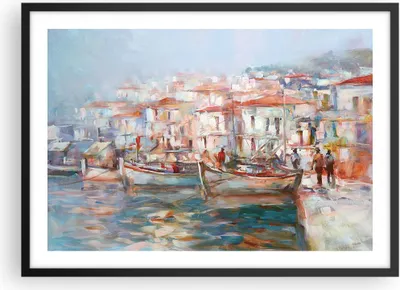 Produktbild von Gerahmtes Poster - Schwarzer Rahmen - Insel Boote Hafen - 70x50 cm - Wand Bild - Wanddeko - Wandbilder - Kunstposter - Wandposter - Bilderrahmen - Bilder - Kunstdruck - P2BAA70x50-4852