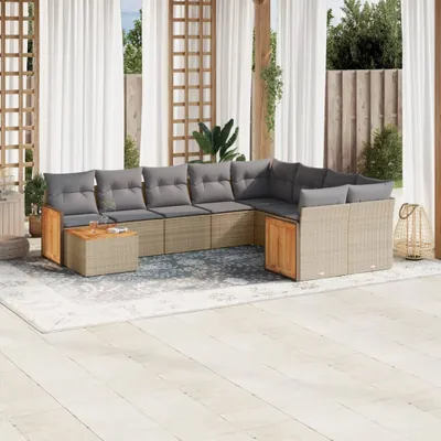 Produktbild von Design 10-tlg. Garten-Sofagarnitur mit Kissen Beige Poly Rattan, Gartenmöbel-Sets 2024 Neu