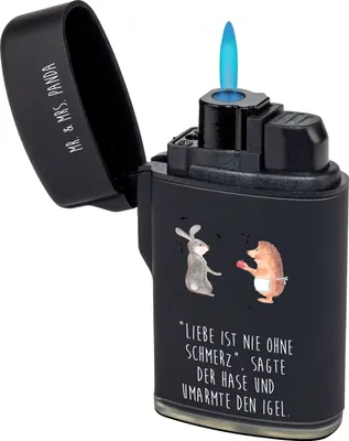 Produktbild von Mr. & Mrs. Panda Feuerzeug Hase Igel - Schwarz - Geschenk, Liebe Spruch, Trösten, sturmfeuerzeug, sturmfeuerzeuge, Herzschmerz, gas anzünder, Lustige Sprüche, und