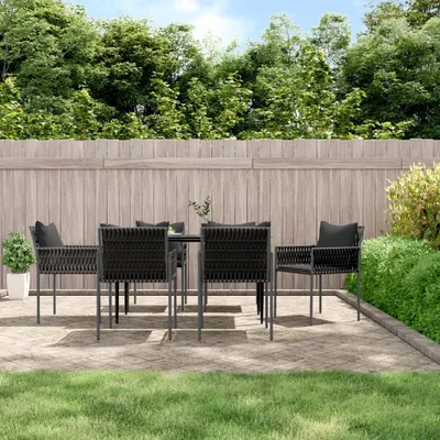Productafbeelding van De Living Store tuinstoelen met kussens, 6 stuks, zwart, 54x61x83 cm, polyrotan