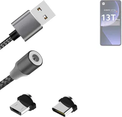 Produktbild von K-S-Trade Hochwertiges Magnet-Lade-kabel Sync-Kabel Daten-Kabel kompatibel mit Xiaomi 13T Pro mit USB-Typ-C-Anschluss und Micro-USB-Anschluss 2A bis