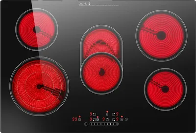 Productafbeelding van Glaskeramische kookplaat, bediening via touchpanel, veelzijdige kookfuncties, 5 kookzones, EU-aansluiting