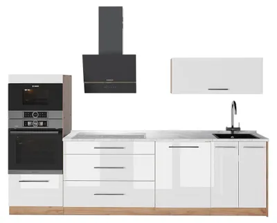 Produktbild von Küchenzeile Vicco Fame-Line Weiß Hochglanz/Goldkraft Eiche 280 cm, AP Marmor, Model 64701