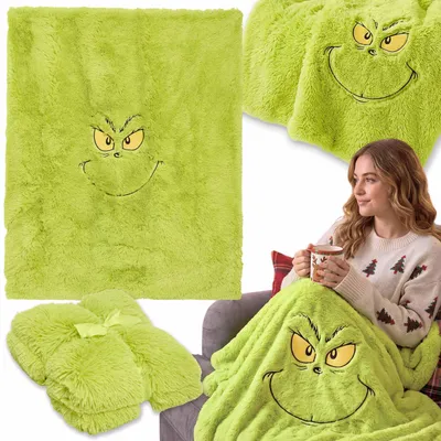 Produktbild von Grinch WEICHE Decke, FLAUSCHIG, grüne Tagesdecke, PELZIG, 130 × 160 cm