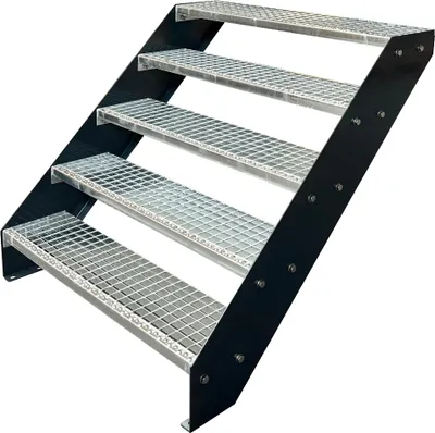 Obrázek produktu pro Mřížové ocelové schodiště s 5 stupni Pozinkované a antracitově práškově lakované podélníky - (d x š x v) 101 cm x 100 cm x 95 cm