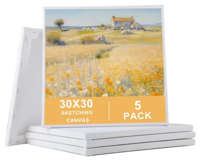 Productafbeelding van Schilderdoek 5 stuks - 30 x 30 cm - 100% katoen - Geschikt voor acrylverf - Massief houten frame - Duurzame kleuren - Kunstdoek