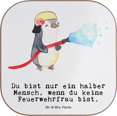 Produktbild von Mr. & Mrs. Panda Untersetzer für Gläser Feuerwehrfrau Herz - Weiß - Geschenk, Ausbildung, gläseruntersetzer, Feuerwehr, Holzuntersetzer, Spruch, Coaster, Tischuntersetzer