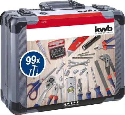Produktbild von kwb Werkzeugkoffer aus Aluminium mit 99-teiligem Werkzeug-Set für Haushalt und W