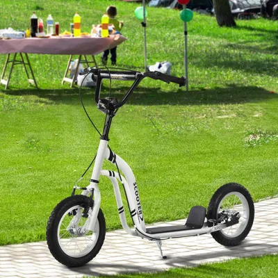 Produktbild von Kinderroller mit Dual-Bremse, Tretroller Kickscooter, Aluminium-Metall, Weiß | 120x58x95 cm | 12 Zoll | bis 100 kg | ab 5 Jahre