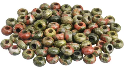 Produktbild von Große Loch Perlen für Schmuckherstellung, Rondelle Steinperlen, Unakit, 12x6mm, 20 Stück