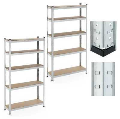 Productafbeelding van Stellingkast metaal set van 2 - Stellingrek met 5 planken - 180 x 100 x 30 cm - Zilver