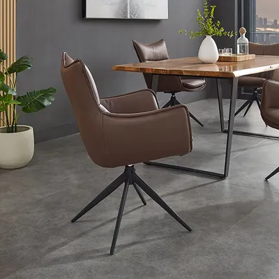 Produktbild von riess-ambiente Drehbarer Design Stuhl VOGUE braun Kunstleder schwarz Metall 360° mit Armlehne Esszimmerstuhl Essstuhl