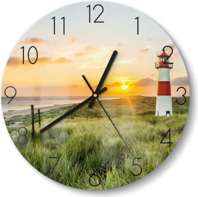 Produktbild von DEQORI Glasuhr Ø30 cm Zahlen 'Leuchtturmliebe' Wanduhr Glas Uhr Design leise